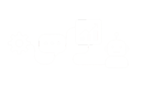 AI automation workflow showing a bot, chat interactions, and business growth dashboard"