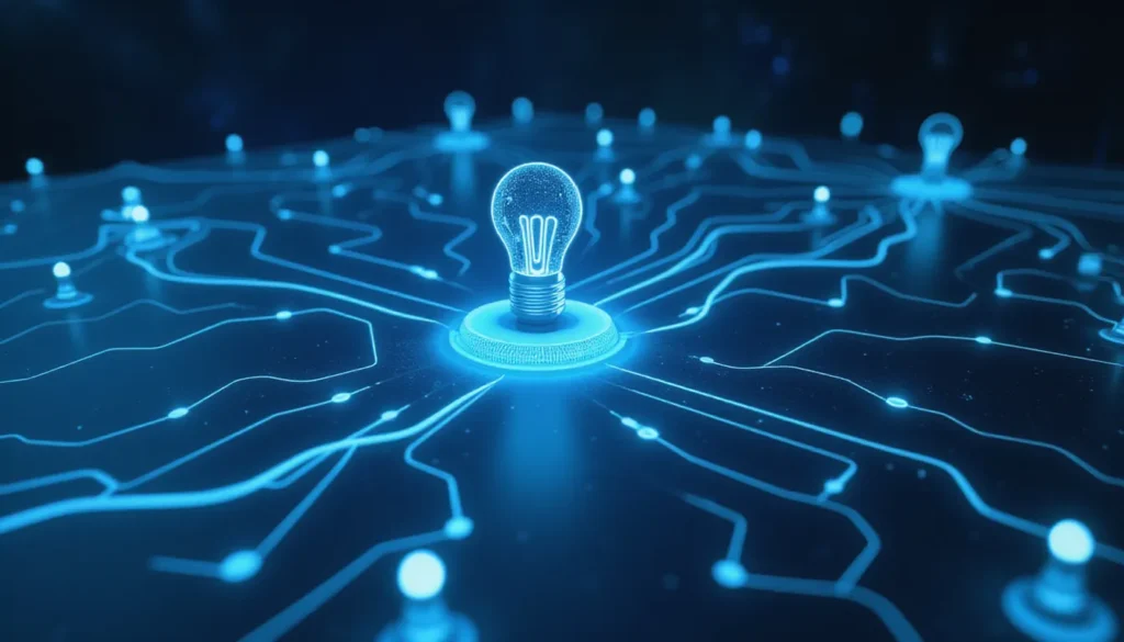 Futuristic workspace visualizing AI-powered industrial automation workflows driven by technician enablement and Make.com automations