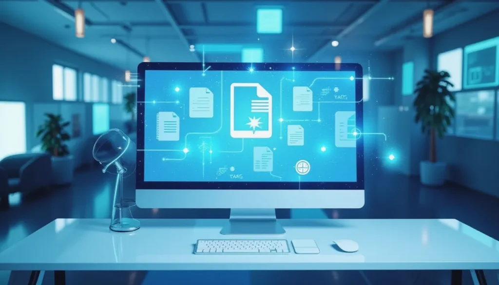 Minimalist AI-powered workspace with glowing circuits and data flows illustrating fine-tuned OCR document automation