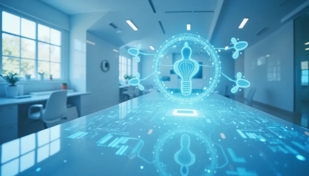 Minimalist AI workspace visualizing gene simulation and automation with abstract data flows and glowing circuits