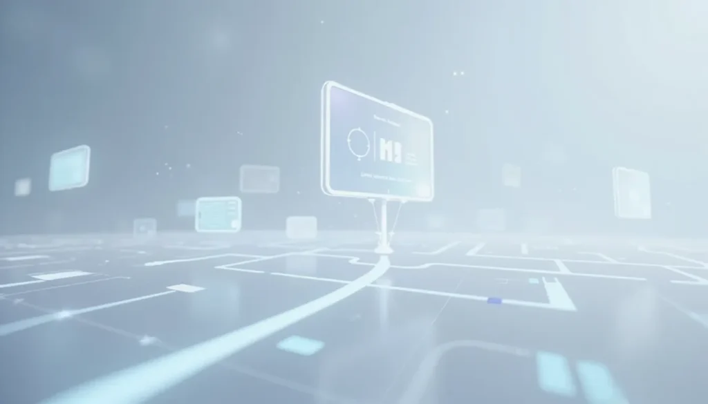 Futuristic workspace showing AI-powered video comprehension automation, with glowing data flows and abstract circuits representing Make.com processes