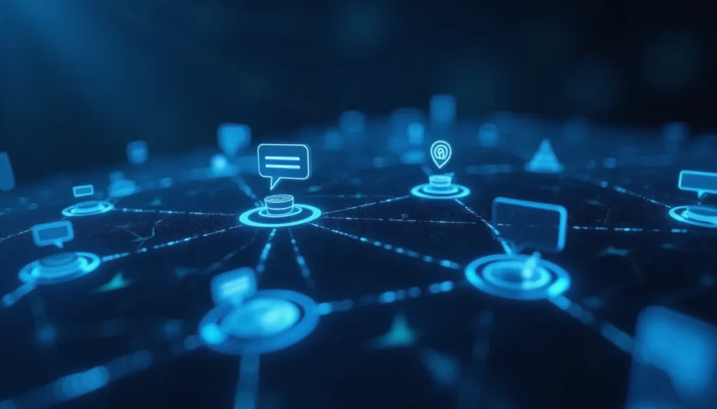 Minimalist futuristic illustration showing AI workflow automation powered by Hugging Face MCP server, with abstract nodes and glowing data connections representing smart assistant infrastructure.