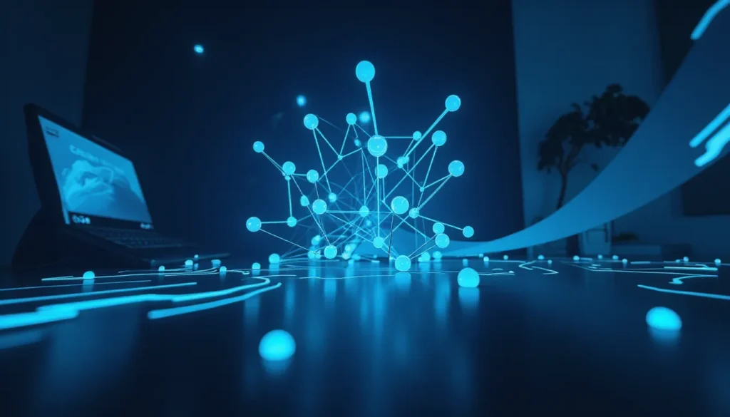 Futuristic AI workspace with glowing neural network nodes representing fast LoRA inference in Flux using GPU optimizations like torch.compile and quantization