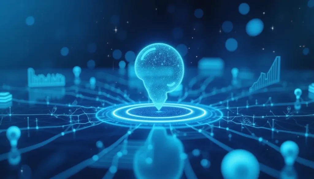 Minimalist AI workspace with futuristic data flows, showing Model Context Protocol automating research discovery through interconnected tools and smart workflows