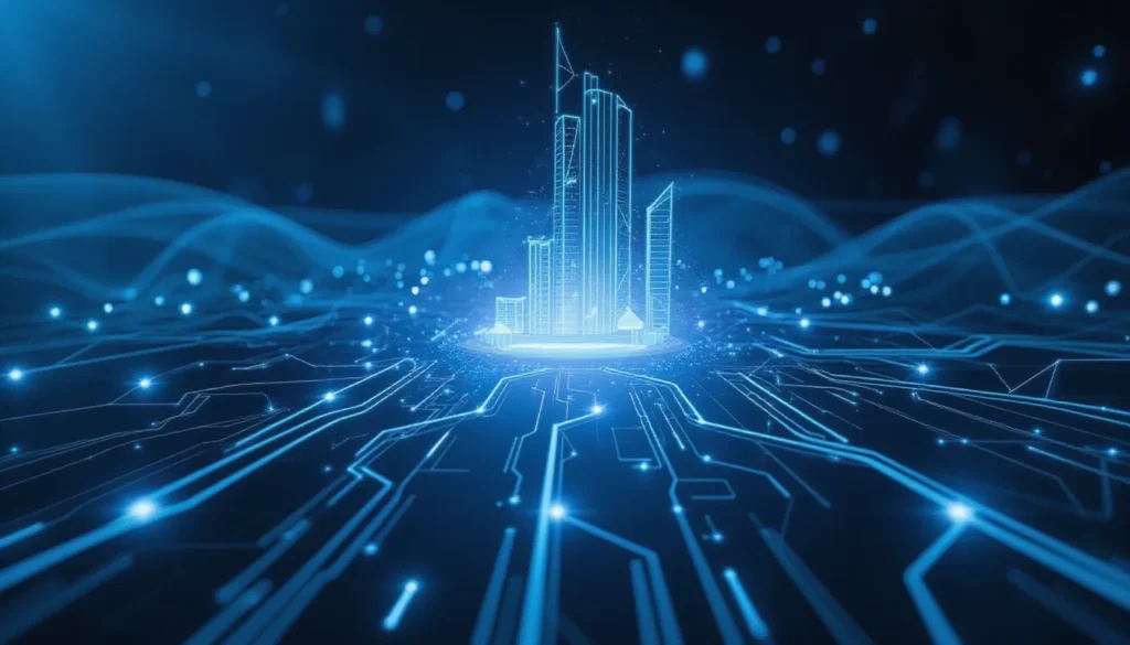 Futuristic digital illustration of AI inference acceleration using speculative decoding and OpenVINO on Intel Core Ultra, with abstract neural networks and glowing automation data flows