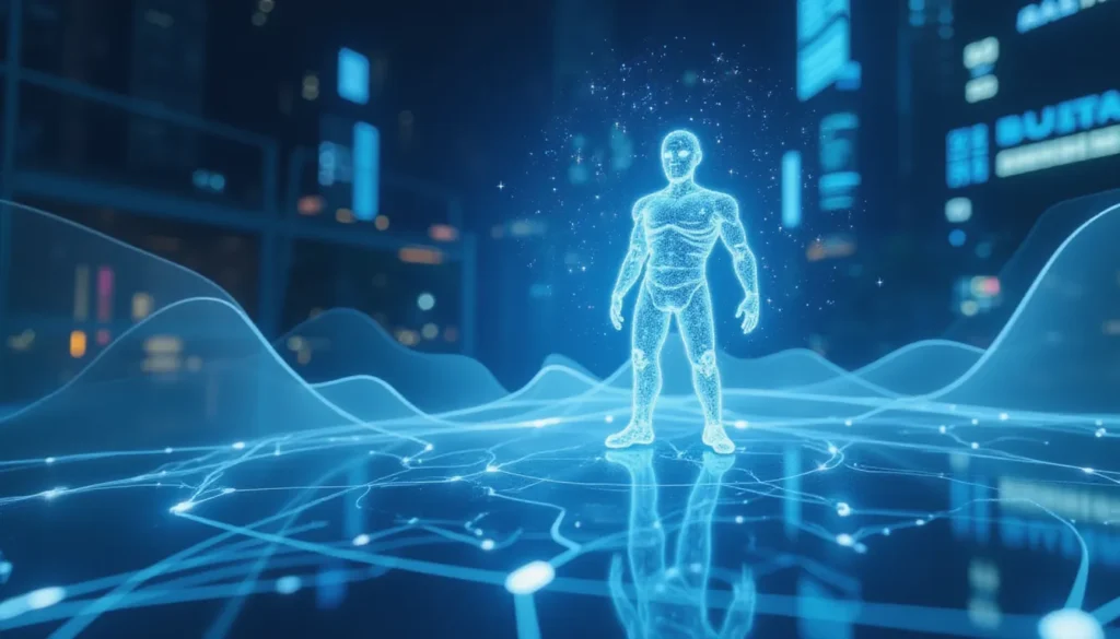 Futuristic AI automation concept showing abstract workspace with connected nodes and circuits, symbolizing Sentence Transformers and Hugging Face integration for semantic NLP, multilingual content workflows, and no-code business automation.