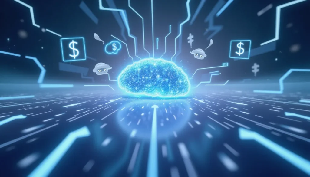 Futuristic AI automation workspace visualizing cost-efficient GPT OSS inference on Google Cloud with abstract smart workflow integrations